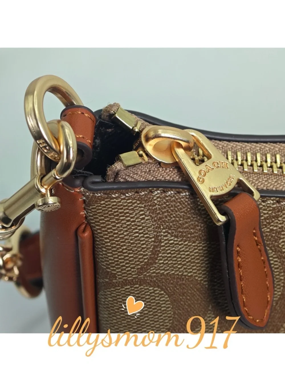 Coach Brown Signature Logo Crescent Shoulder Bag with Gold Hardware